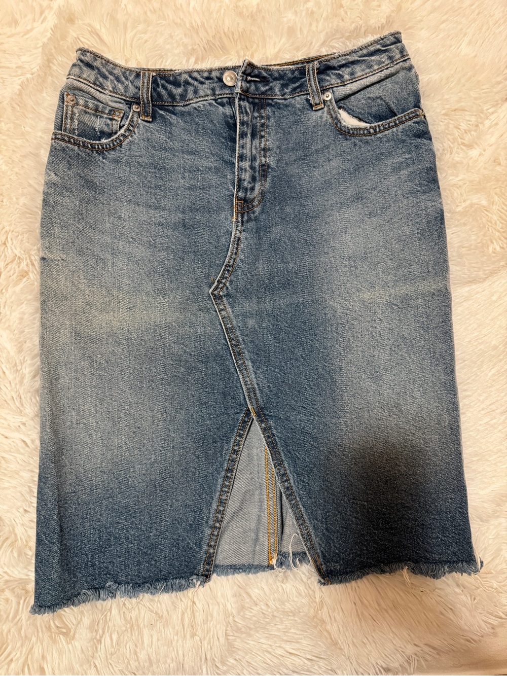 H&M Blue Straight-Leg Jeans Skirt with Front Slit
